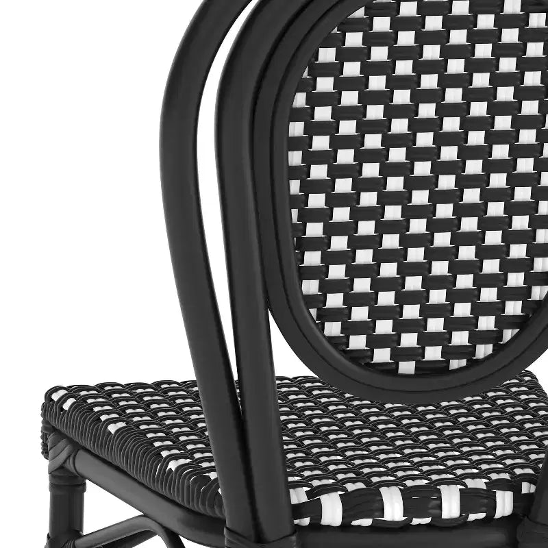 Merrick Lane Celia Stacking Thonet Bistro Style Chair, PE Rattan Seat, and Metal Frame for Indoor/Outdoor Use