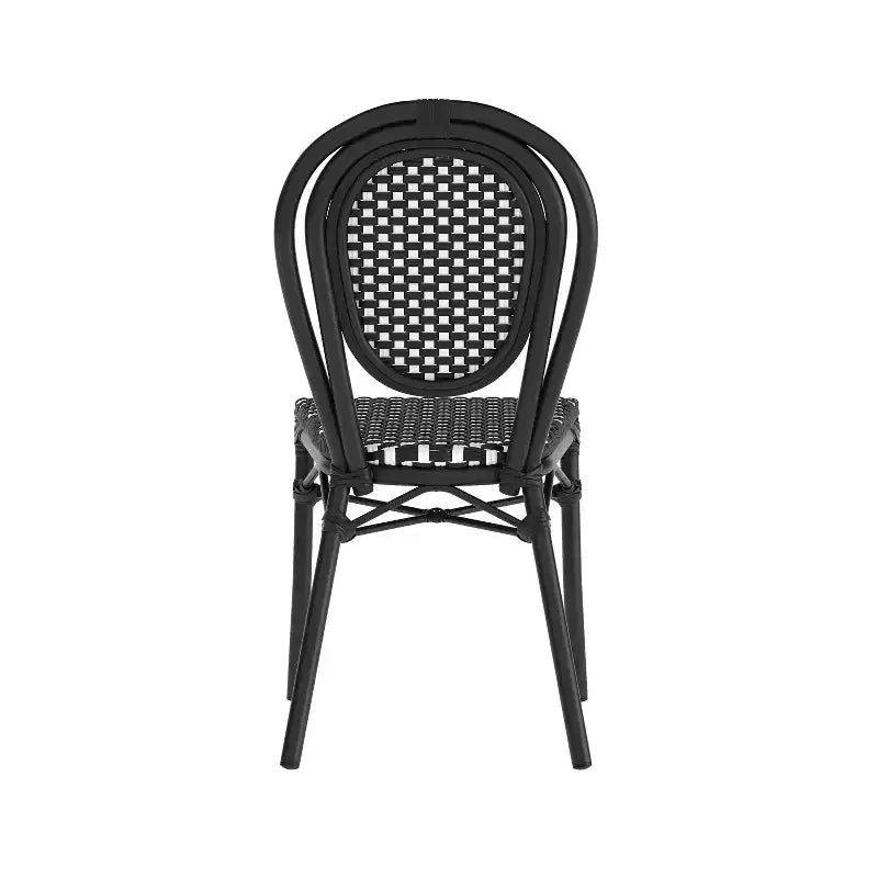 Merrick Lane Celia Stacking Thonet Bistro Style Chair, PE Rattan Seat, and Metal Frame for Indoor/Outdoor Use