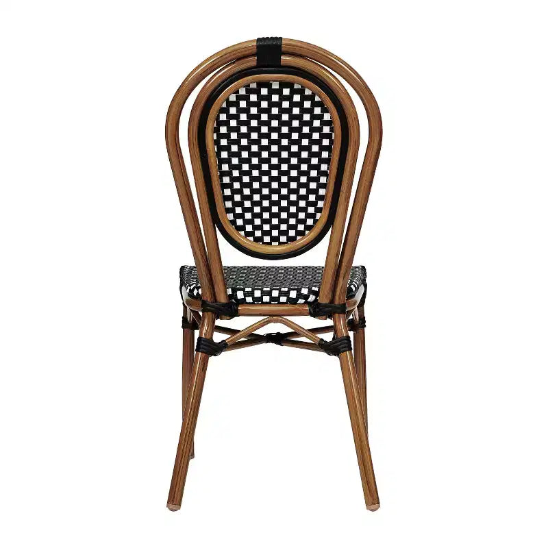 Merrick Lane Celia Stacking Thonet Bistro Style Chair, PE Rattan Seat, and Metal Frame for Indoor/Outdoor Use