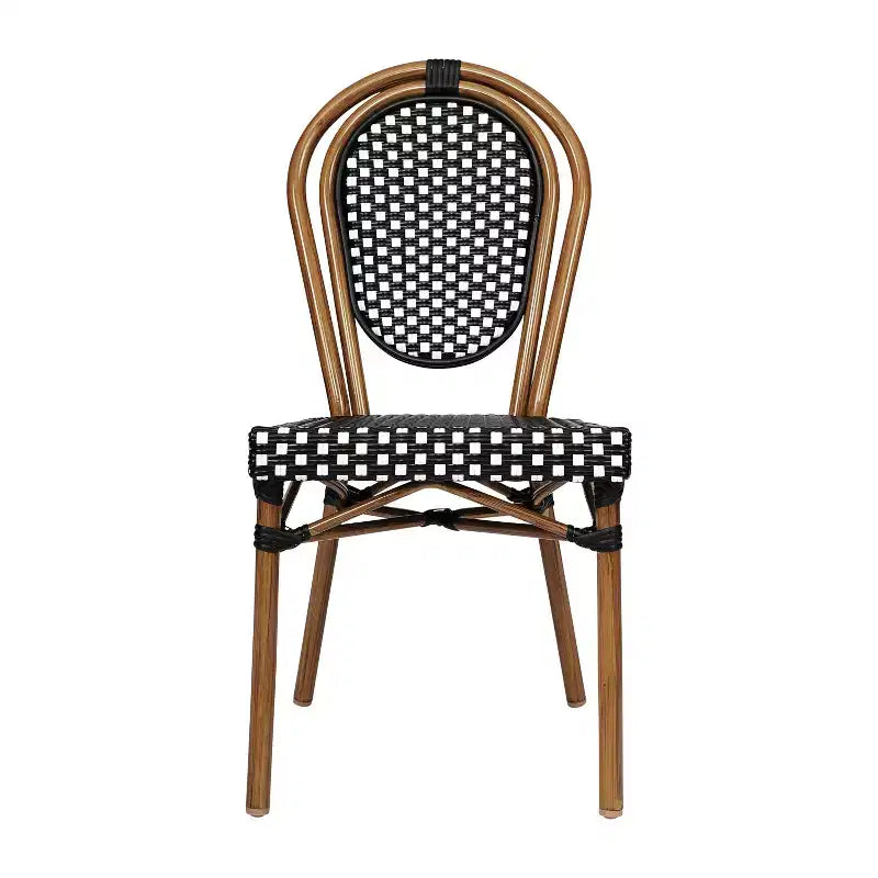 Merrick Lane Celia Stacking Thonet Bistro Style Chair, PE Rattan Seat, and Metal Frame for Indoor/Outdoor Use