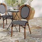 Merrick Lane Celia Stacking Thonet Bistro Style Chair, PE Rattan Seat, and Metal Frame for Indoor/Outdoor Use
