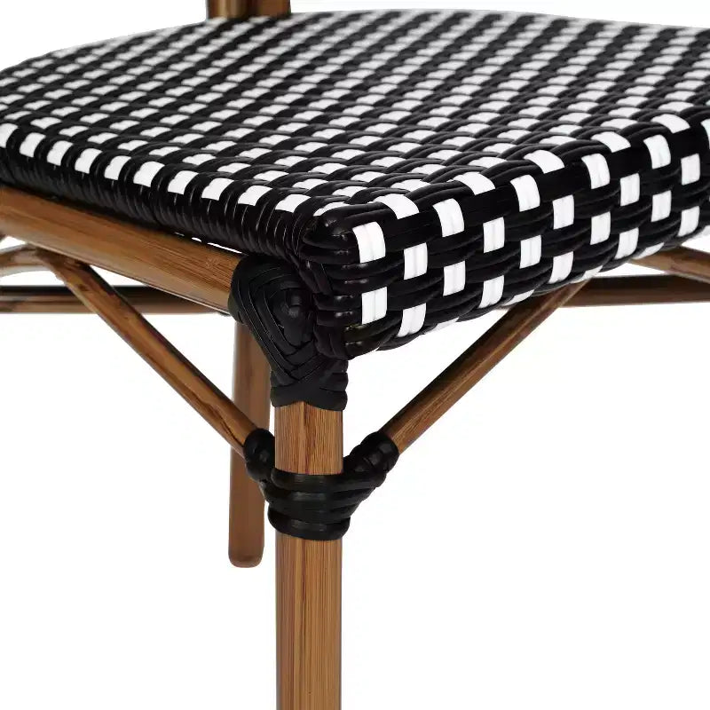 Merrick Lane Celia Stacking Thonet Bistro Style Chair, PE Rattan Seat, and Metal Frame for Indoor/Outdoor Use