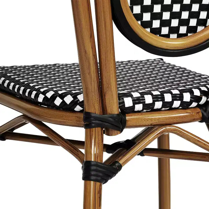 Merrick Lane Celia Stacking Thonet Bistro Style Chair, PE Rattan Seat, and Metal Frame for Indoor/Outdoor Use