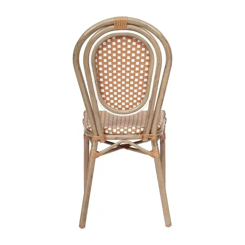 Merrick Lane Celia Stacking Thonet Bistro Style Chair, PE Rattan Seat, and Metal Frame for Indoor/Outdoor Use