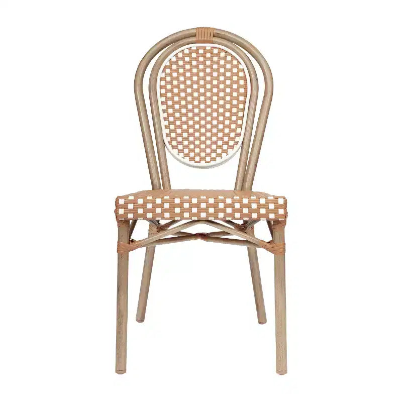 Merrick Lane Celia Stacking Thonet Bistro Style Chair, PE Rattan Seat, and Metal Frame for Indoor/Outdoor Use