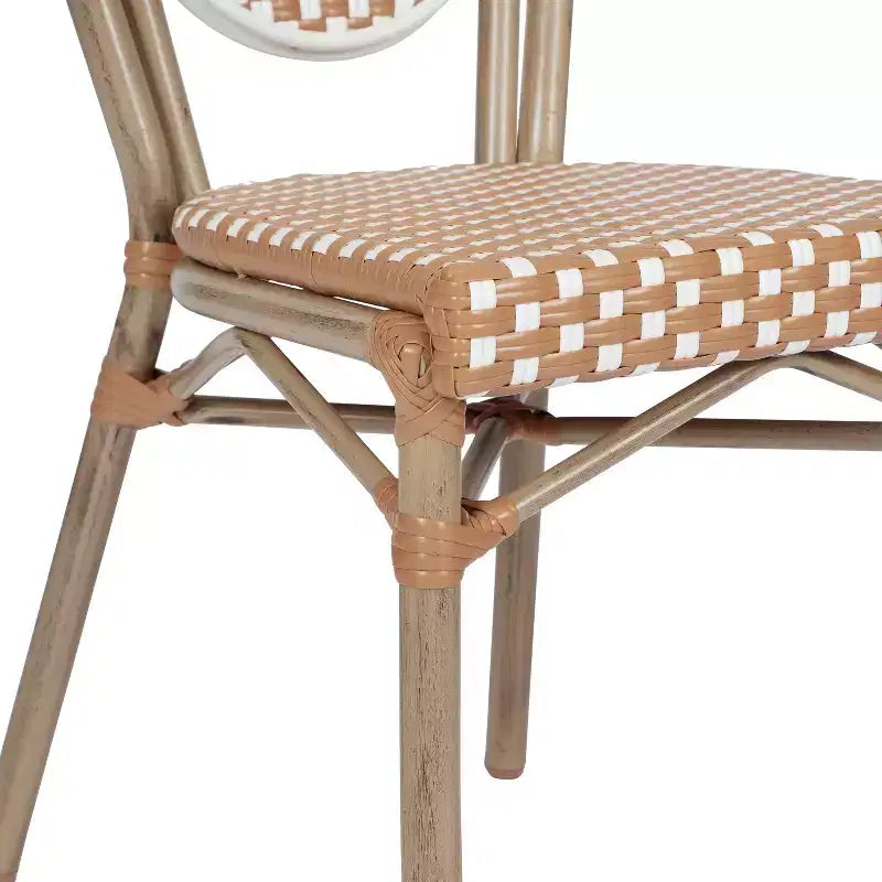 Merrick Lane Celia Stacking Thonet Bistro Style Chair, PE Rattan Seat, and Metal Frame for Indoor/Outdoor Use