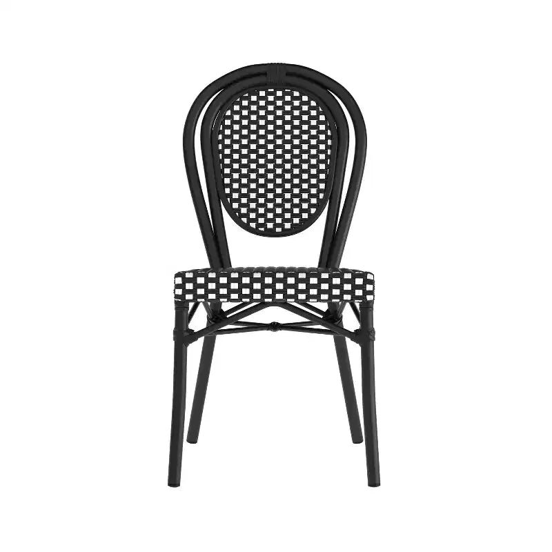 Merrick Lane Celia Stacking Thonet Bistro Style Chair, PE Rattan Seat, and Metal Frame for Indoor/Outdoor Use