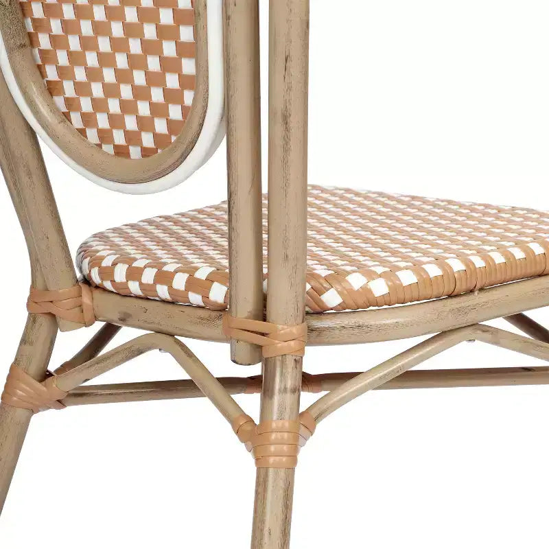 Merrick Lane Celia Stacking Thonet Bistro Style Chair, PE Rattan Seat, and Metal Frame for Indoor/Outdoor Use