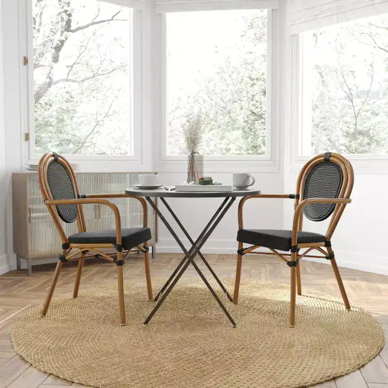 Merrick Lane Celia Stacking Thonet Bistro Style Chair, PE Rattan Seat, and Metal Frame for Indoor/Outdoor Use
