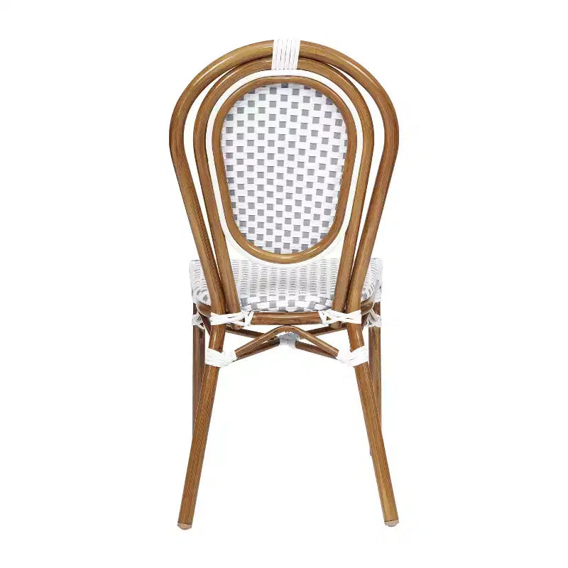 Merrick Lane Celia Stacking Thonet Bistro Style Chair, PE Rattan Seat, and Metal Frame for Indoor/Outdoor Use
