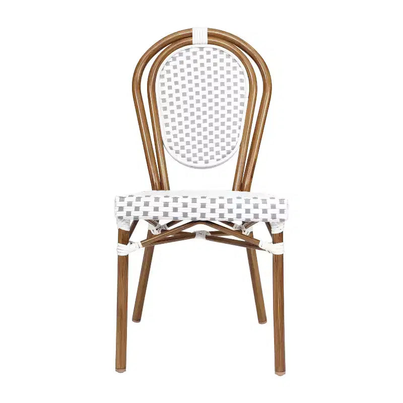 Merrick Lane Celia Stacking Thonet Bistro Style Chair, PE Rattan Seat, and Metal Frame for Indoor/Outdoor Use