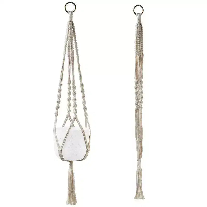 Tierra Garden 35 Macrame Plant Hanger  Boho Chic Accent, Available in Beige, Green, and Gray, Perfectly Fits 6.3 Indoor Ceramic Pot