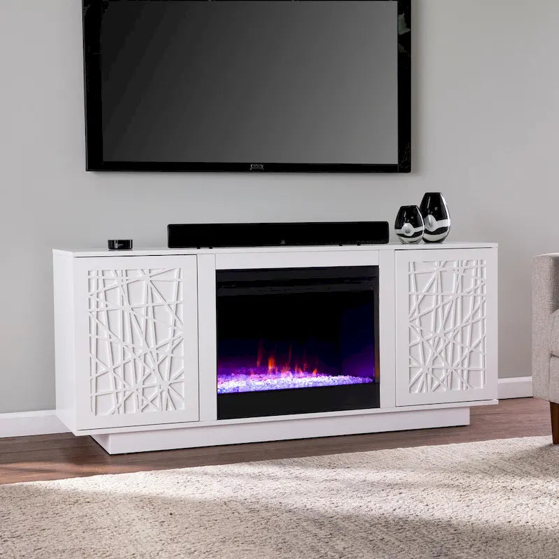 SEI Furniture Delauro Color Changing Electric Fireplace Media TV Stand with Storage
