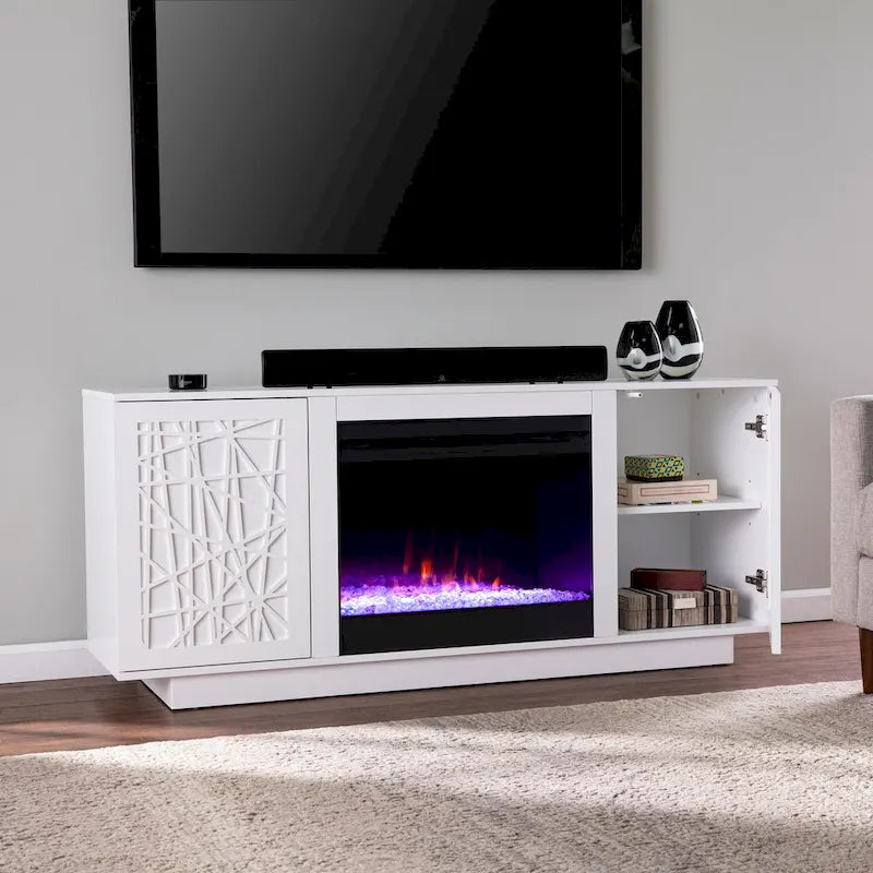 SEI Furniture Delauro Color Changing Electric Fireplace Media TV Stand with Storage