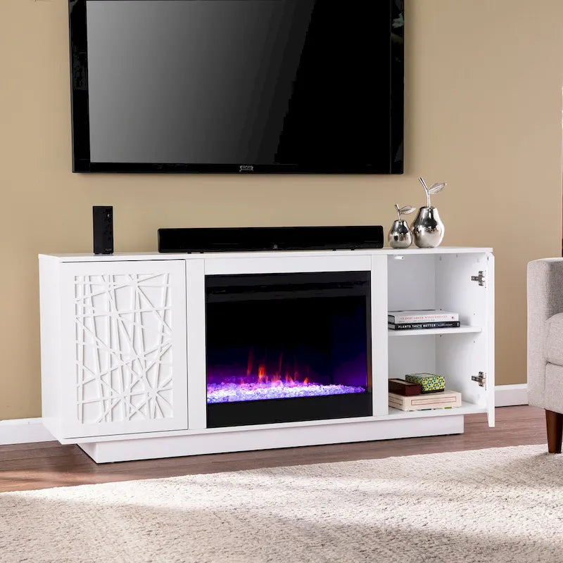 SEI Furniture Delauro Color Changing Electric Fireplace Media TV Stand with Storage