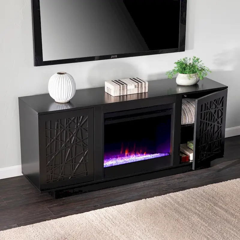 SEI Furniture Delauro Color Changing Electric Fireplace Media TV Stand with Storage