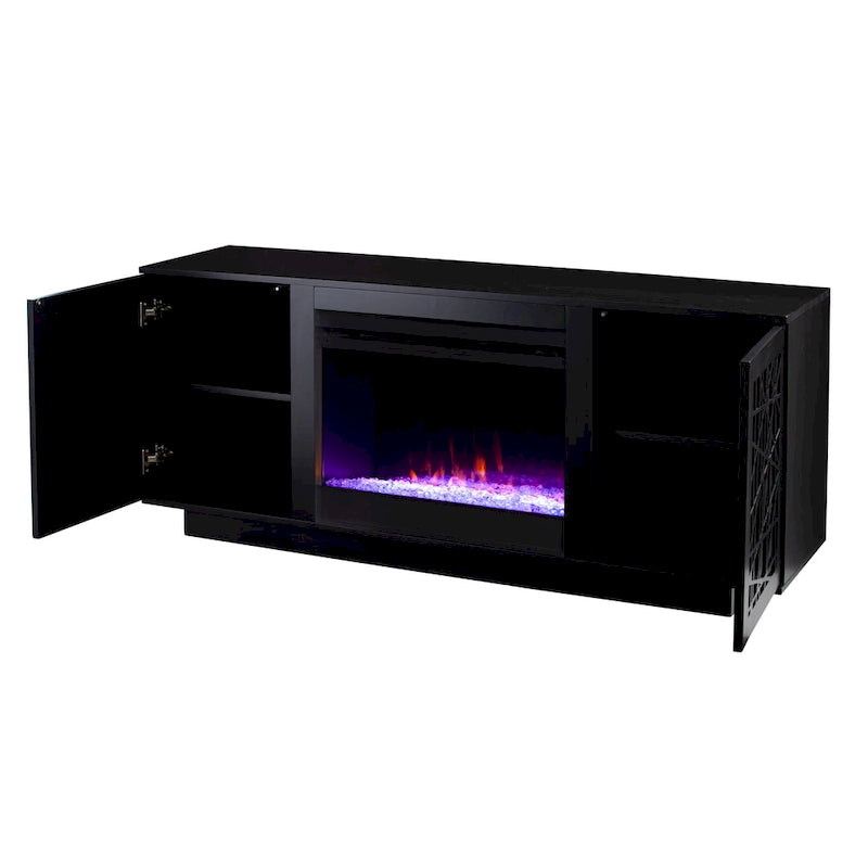 SEI Furniture Delauro Color Changing Electric Fireplace Media TV Stand with Storage
