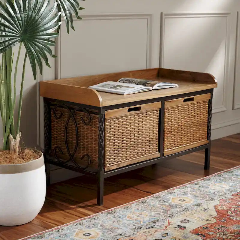 SAFAVIEH Vasilija Antique Pewter/ Light Ash Storage Bench - 33 x 15.7 x 20 - 33Wx16Dx20H