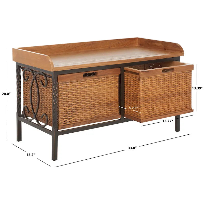 SAFAVIEH Vasilija Antique Pewter/ Light Ash Storage Bench - 33 x 15.7 x 20 - 33Wx16Dx20H