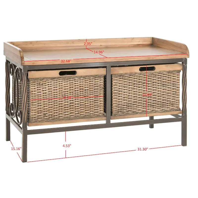 SAFAVIEH Vasilija Antique Pewter/ Light Ash Storage Bench - 33 x 15.7 x 20 - 33Wx16Dx20H