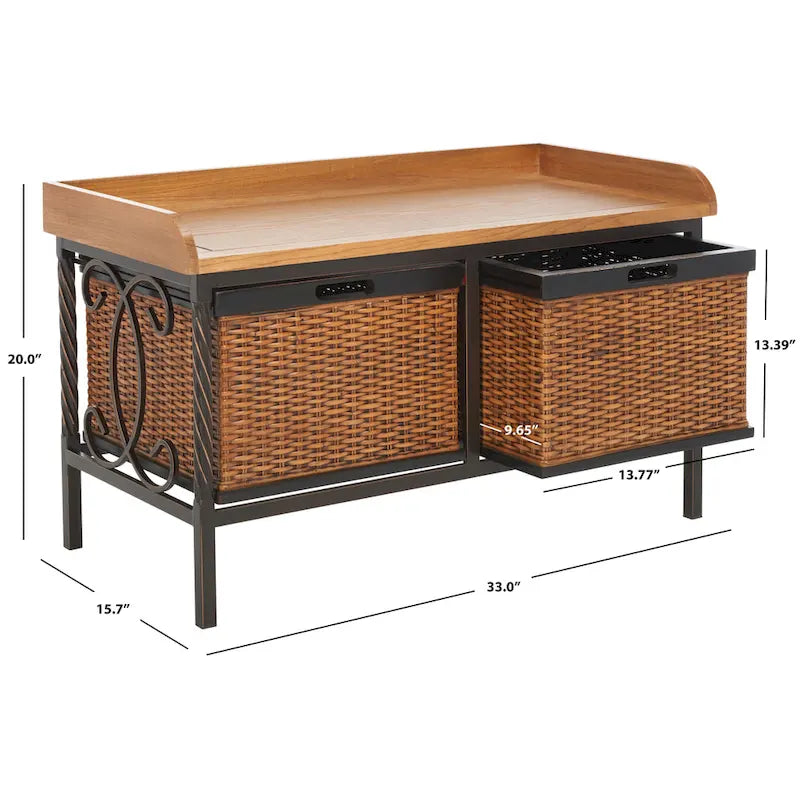 SAFAVIEH Vasilija Antique Pewter/ Light Ash Storage Bench - 33 x 15.7 x 20 - 33Wx16Dx20H