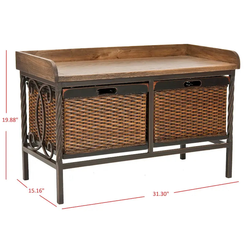 SAFAVIEH Vasilija Antique Pewter/ Light Ash Storage Bench - 33 x 15.7 x 20 - 33Wx16Dx20H