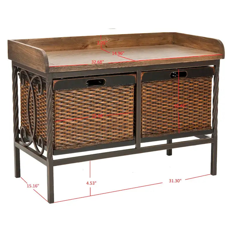 SAFAVIEH Vasilija Antique Pewter/ Light Ash Storage Bench - 33 x 15.7 x 20 - 33Wx16Dx20H