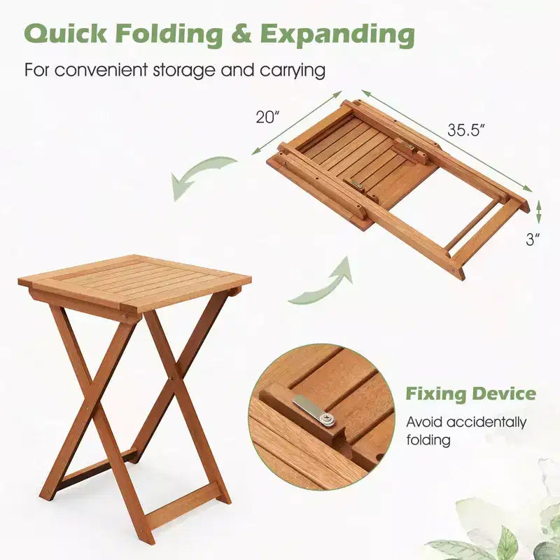 Costway 3-PCS Outdoor Wood Bistro Set with 2 Hardwood Chairs & Folding Bistro Table Patio