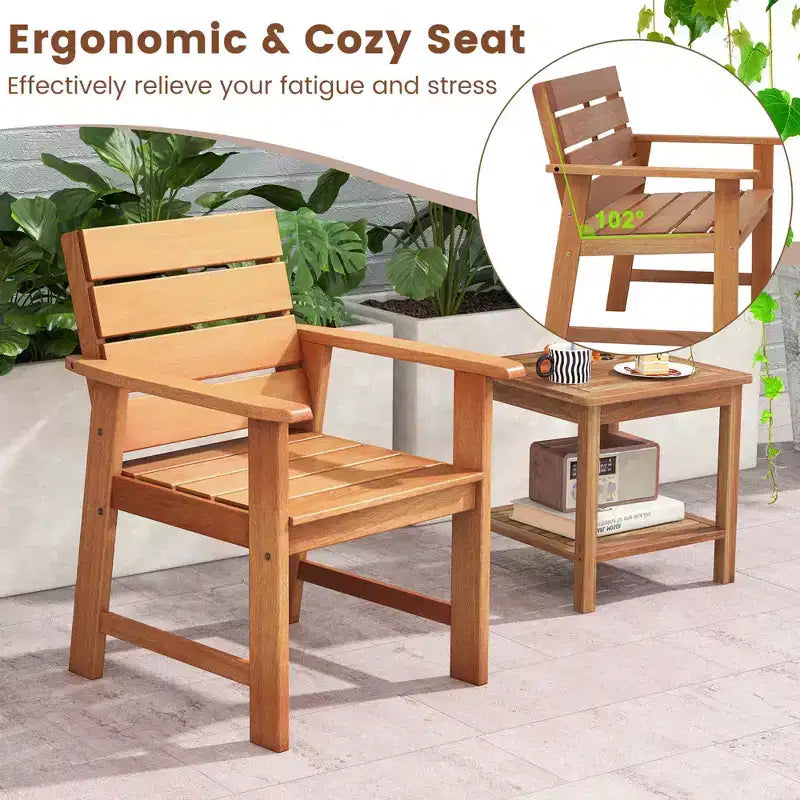 Costway 3-PCS Outdoor Wood Bistro Set with 2 Hardwood Chairs & Folding Bistro Table Patio