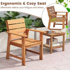 Costway 3-PCS Outdoor Wood Bistro Set with 2 Hardwood Chairs & Folding Bistro Table Patio