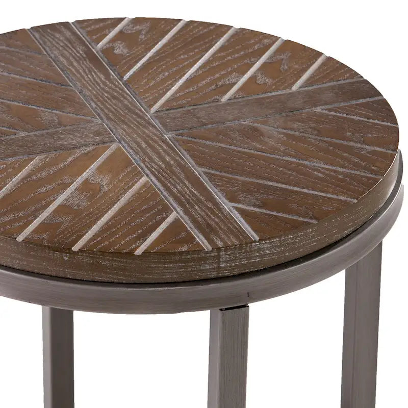 SEI Furniture Kenya Industrial Brown Wood Round Side Table with Shelf