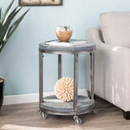 SEI Furniture Kenya Industrial Brown Wood Round Side Table with Shelf