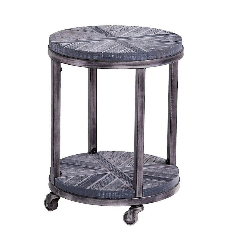 SEI Furniture Kenya Industrial Brown Wood Round Side Table with Shelf