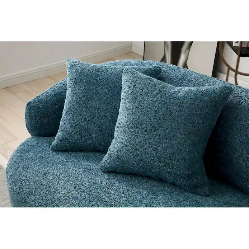 Blue Mid-Century Modern Curved Sofa
