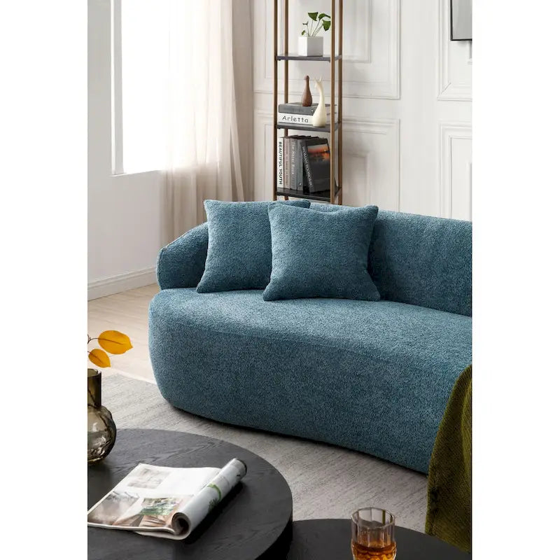 Blue Mid-Century Modern Curved Sofa