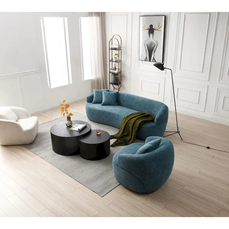 Blue Mid-Century Modern Curved Sofa
