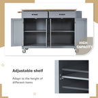 Essential MDF Kitchen Island Cart with Solid Wood Top, Locking Wheels, and Spice Rack