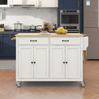 Essential MDF Kitchen Island Cart with Solid Wood Top, Locking Wheels, and Spice Rack