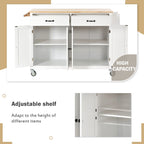 Essential MDF Kitchen Island Cart with Solid Wood Top, Locking Wheels, and Spice Rack