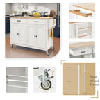 Essential MDF Kitchen Island Cart with Solid Wood Top, Locking Wheels, and Spice Rack