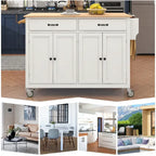 Essential MDF Kitchen Island Cart with Solid Wood Top, Locking Wheels, and Spice Rack