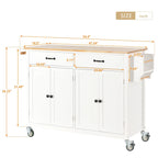 Essential MDF Kitchen Island Cart with Solid Wood Top, Locking Wheels, and Spice Rack