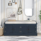 Storage Bench with 4 Doors and Adjustable Shelves with Removable Cushion (Antique Navy)
