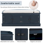 Storage Bench with 4 Doors and Adjustable Shelves with Removable Cushion (Antique Navy)