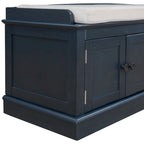 Storage Bench with 4 Doors and Adjustable Shelves with Removable Cushion (Antique Navy)