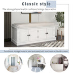 Storage Bench with 4 Doors and Adjustable Shelves with Removable Cushion (Antique Navy)