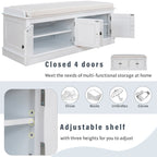 Storage Bench with 4 Doors and Adjustable Shelves with Removable Cushion (Antique Navy)