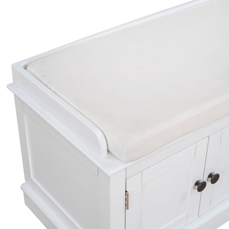 Storage Bench with 4 Doors and Adjustable Shelves with Removable Cushion (Antique Navy)