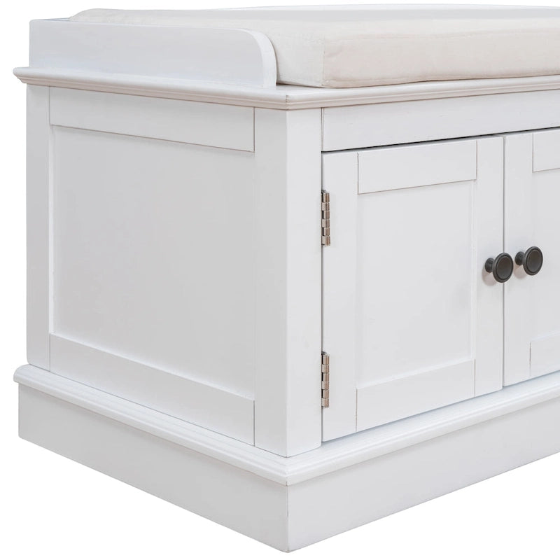 Storage Bench with 4 Doors and Adjustable Shelves with Removable Cushion (Antique Navy)