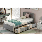 Twin Size Wood Platform Storage Bed with Drawers